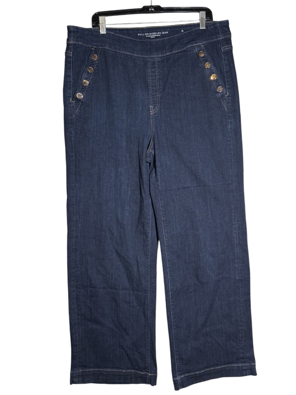 Chico’s Pull On Wide Leg Jeans Dark Blue Wash Size 3 / 16 Sailor High Rise